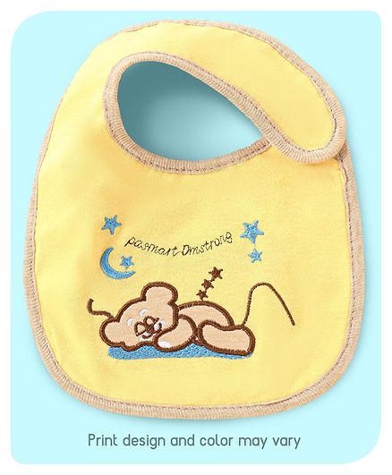 Babyhug Bib Teddy Embroidery - Yellow