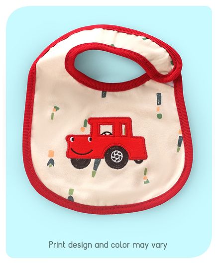 Babyhug Bib Car Embroidery - Red And White