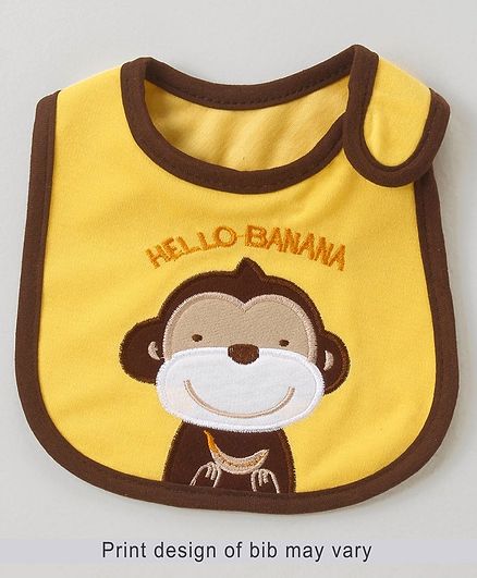 Babyhug Bib Monkey Embroidery - Yellow