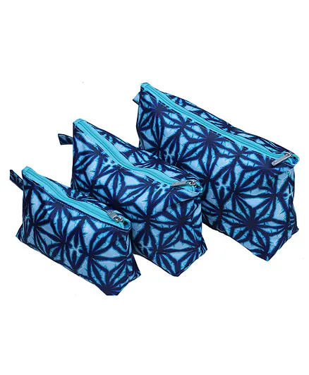 All For Colour Indigo Batik 3 Piece Cosmetic Bag Set - Blue