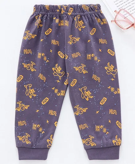 Teddy Full Length Lounge Pant Aeroplane Print - Grey