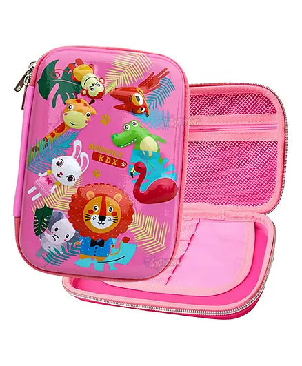 Toyshine Animal Kingdom Printed Hardtop Pencil Pouch - Pink