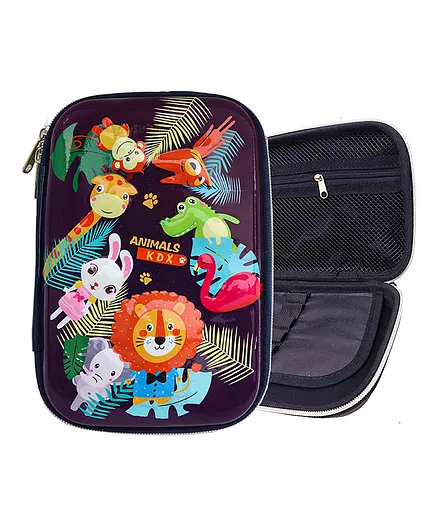 Toyshine Animal Kingdom Printed Hardtop Pencil Pouch - Black