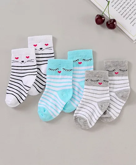 Cute Walk by Babyhug Anti Bacterial Ankle Length Socks Pack of 3 - Multicolour