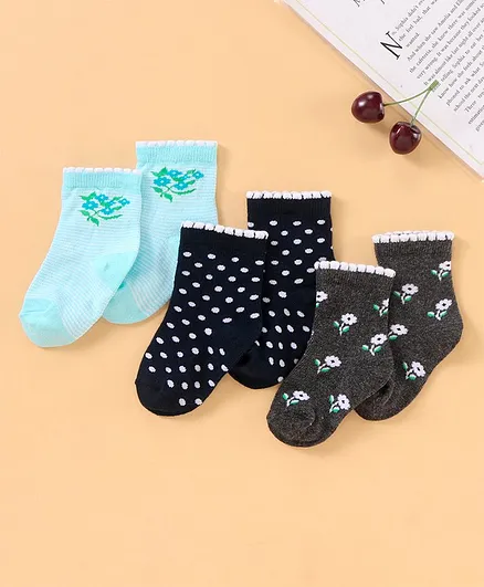 Cute Walk by Babyhug Anti Bacterial Ankle Length Socks Pack of 3 - Multicolour