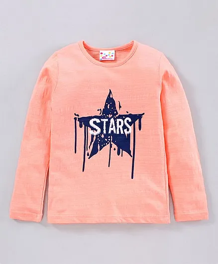 Eimoie Full Sleeve Stars Print Tee - Peach