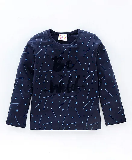 Eimoie Full Sleeves Galaxy Print Tee - Blue
