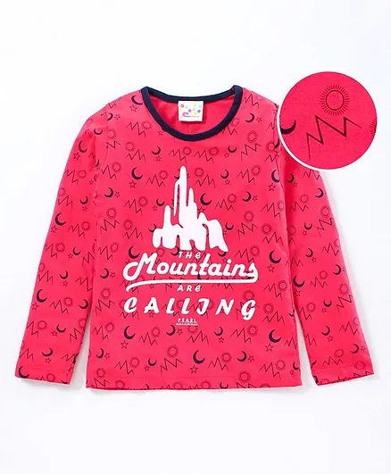 Eimoie Full Sleeves Letters Print Tee - Pink
