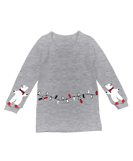 Plan B Full Sleeves Ice Skating Polar Bear Print Thermal Tee - Grey