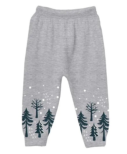 Plan B Full Length Fir Trees Print Thermal Pants - Grey