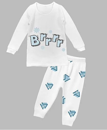 Plan B Full Sleeves Text Print Thermal Tee With Pants - White