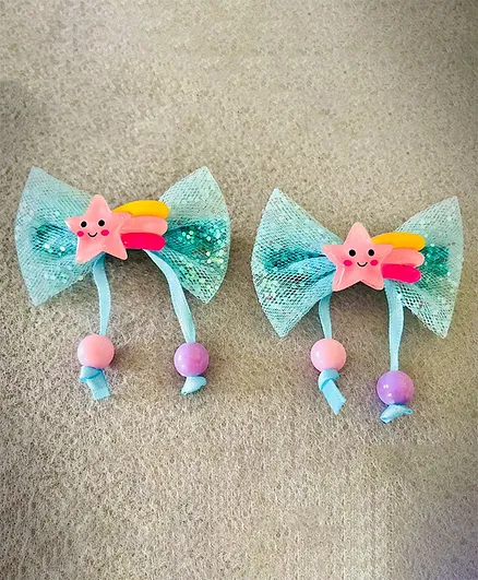 Kalacaree Pack Of 2 Bow Shimmer Hair Clips - Blue