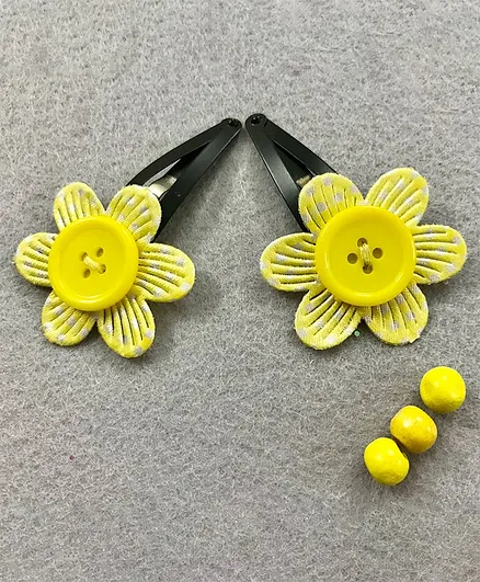 Kalacaree Button Flower Set Of 2 Tic Tac Clips - Yellow