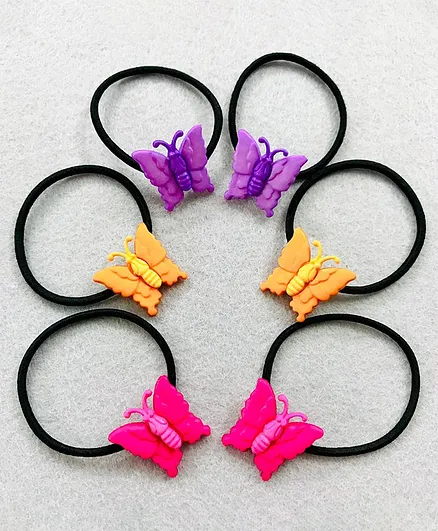 Kalacaree Pack Of 6 Butterfly Theme Rubber Bands - Purple Yellow Pink