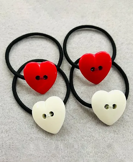 Kalacaree Pack Of 4 Heart Design Rubber Bands - Red & White