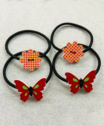 Kalacaree Pack Of 4 Butterfly & Flower Theme Rubber Bands - Red
