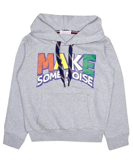 Luke and Lilly Full Sleeves Make Some Noise Printed Hoodie - Light Grey