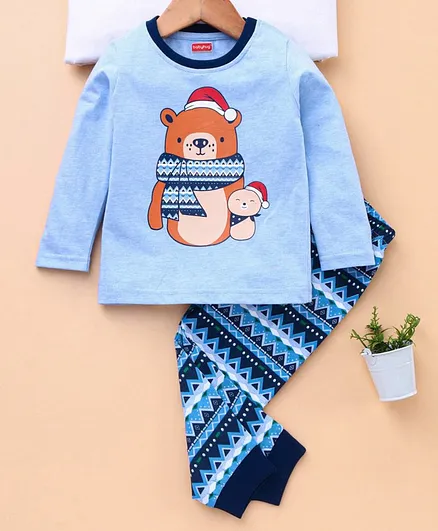 Babyhug Full Sleeves Pajama Set Bear Print - Blue