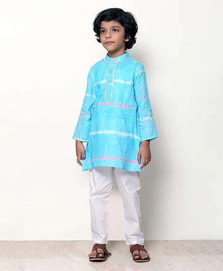 Ikeda Designs Full Sleeves Leheriya Kurta With Pyjama - Blue