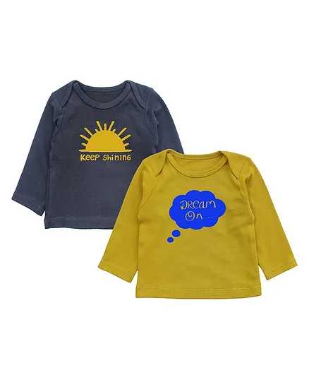 Kadam Baby Keep Shining Print Full Sleeves Pack Of 2 Tee - Black & Yellow