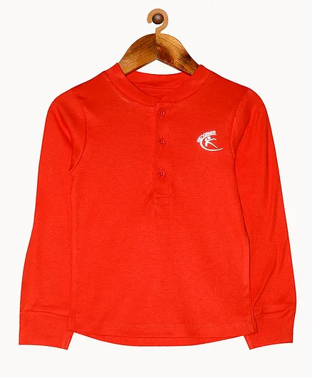 Kiddopanti Full Sleeves Solid Colour Henley Tee - Orange