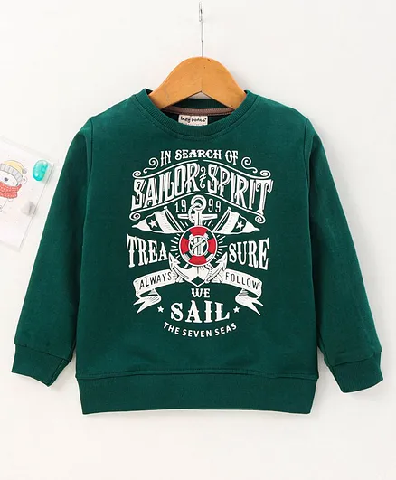 Lazy Bones Full Sleeves Sweatshirt Text Print - Green