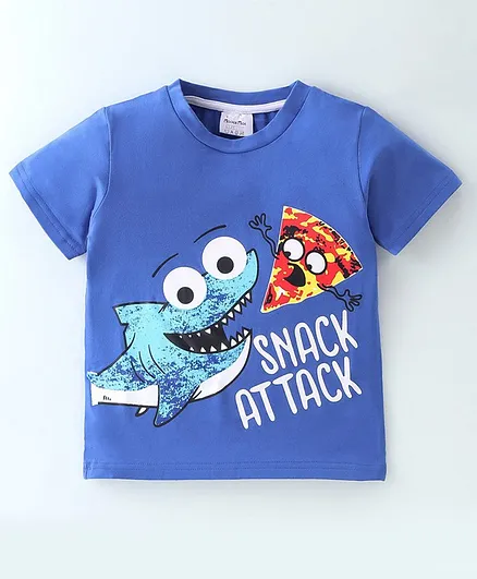 Kookie Kids Half Sleeves T-Shirt Shark Print - Blue