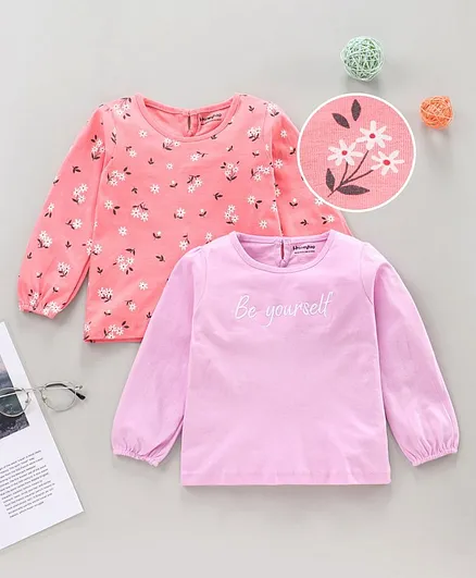 Honeyhap Full Sleeves Tops With Antimicrobial Silvadur Finish Floral Print Pack of 2 - Pink