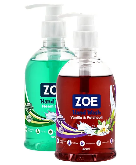 Zoe Neem And Aloe & Vanilla And Patchouli Hand Wash - 600 ml - Pack Of 2