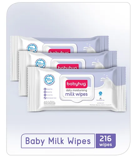 Babyhug Daily Rich Moisturising Milk Wipes 72 Pieces - Pack of 3