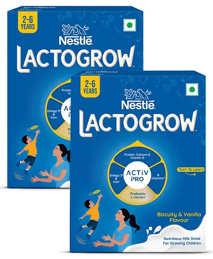 Nestle LACTOGROW Nutritious Milk Drink Biscuity and Vanilla Flavour- 400gm Bag-In-Box Pack - Pack of 2