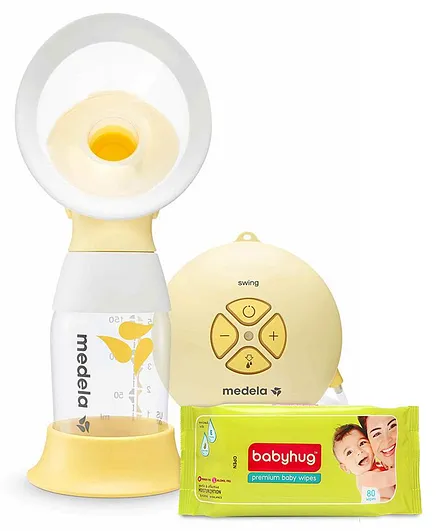 Medela Swing Flex Single Electric 2-Phase Breast Pump with Babyhug premium baby wipes -80 Pieces