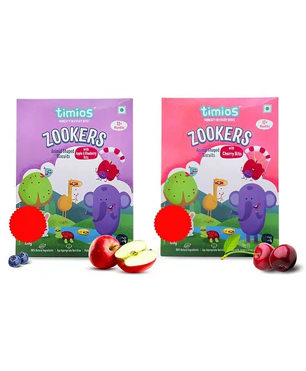 Timios Zookers Cherry Biscuits - 150 gm & Timios Zookers Apple & Blueberry Biscuits - 150 gm
