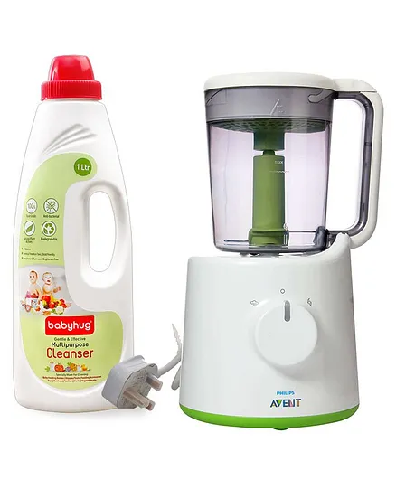 Avent Combined Steamer And Blender & Babyhug Feeding Bottles, Accessories & Vegetables Disinfectant Liquid Cleanser - 1000 ml