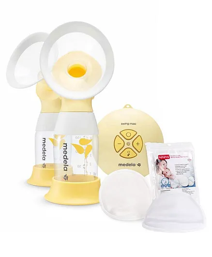 Medela Swing Maxi Flex Double Electric 2-phase Breast Pump & Babyhug Reusable 3 Layer Bamboo Breast Pads - Pack of 6