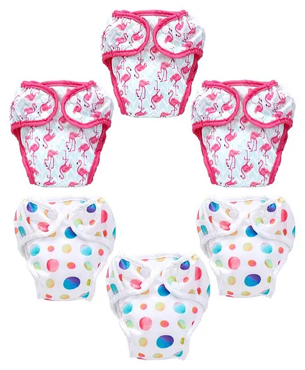 Paw Paw Reusable Diaper Polka Dots Print with Flamingo Print Set of 6 - Small,Medium,Large