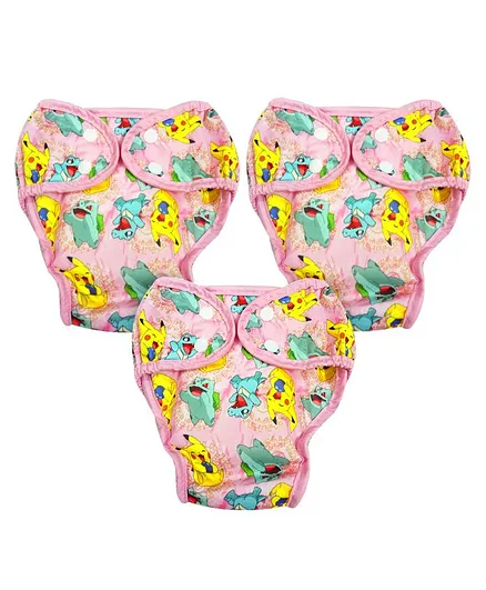 Pokemon Reusable Cloth Diaper Set of 3- Small,Medium,Large (Pink)
