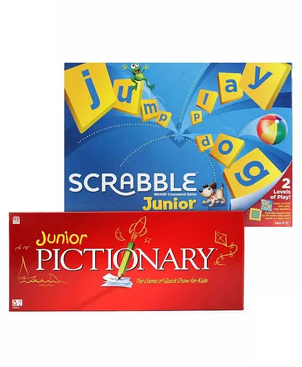 Mattel Junior Scrabble Crossword Board Game & Junior Pictionary Board Game - Multicolor