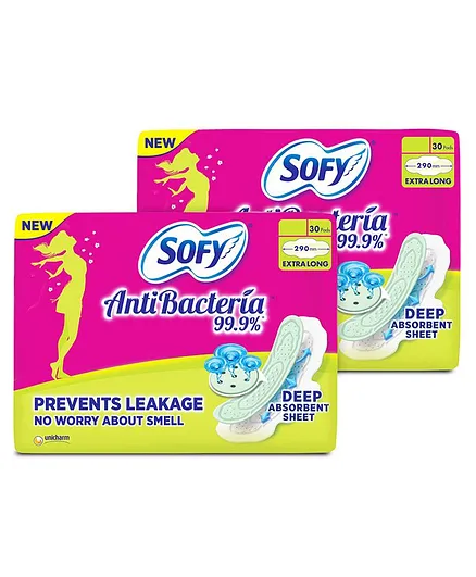 Sofy Antibacteria Extra Long Sanitary Pads - 30 Pieces - (Pack of 2)