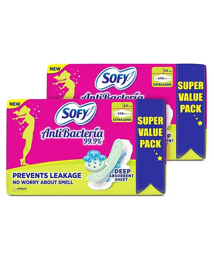 Sofy Antibacteria Extra Long Sanitary Pads - 54 Pieces - (Pack of 2)