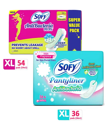 Sofy Antibacteria Extra Long Sanitary Pads - 54 Pieces & Sofy Antibacteria Pantyliner - 36 Pieces