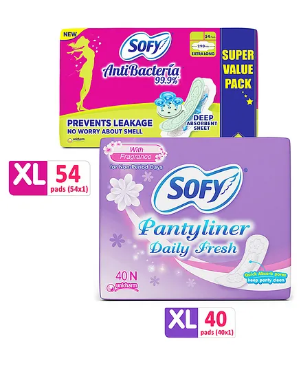 Sofy Antibacteria Extra Long Sanitary Pads - 54 Pieces & Sofy Antibacteria Pantyliner - 40 Pieces