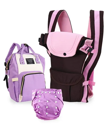 3 Way Baby Carrier & Diaper Backpack & Babyhug Reusable Cloth Diaper ( Pink)
