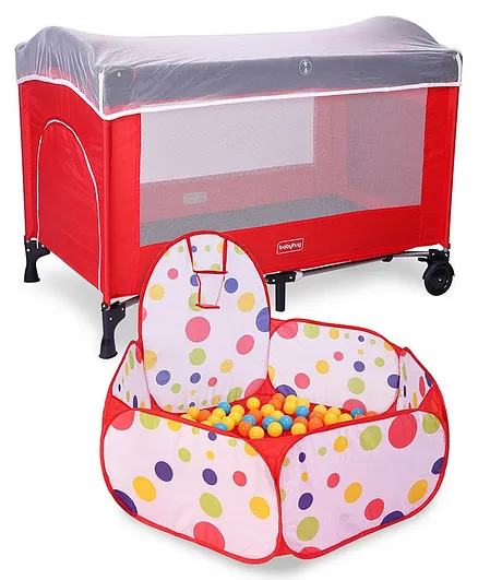 Babyhug My Space Playpen With Removable Mosquito Net - Red Navy