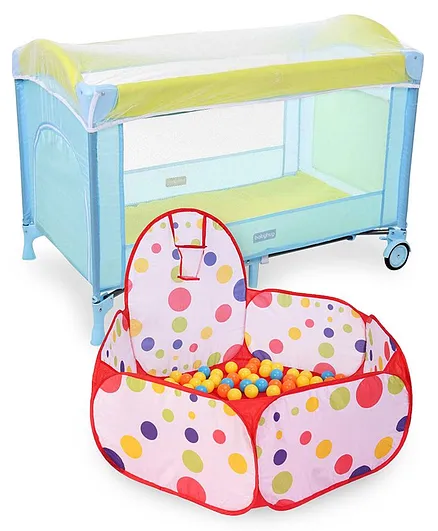 Babyhug My Space Playpen With Removable Mosquito Net - Blue Green