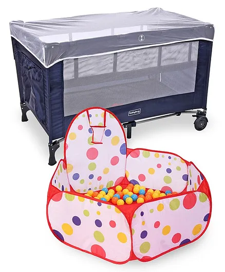 Babyhug Keep Me Close 2 in 1 Playpen Cum Baby Cot With Mosquito Net - Navy Blue