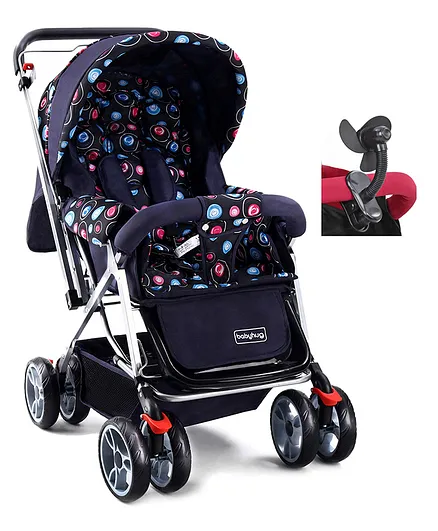 Babyhug Comfy Ride Stroller With Reversible Handle - Dark Navy Blue