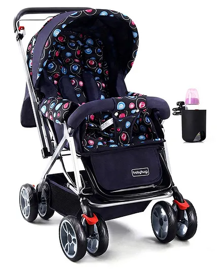 Babyhug Comfy Ride Stroller With Reversible Handle - Dark Navy Blue