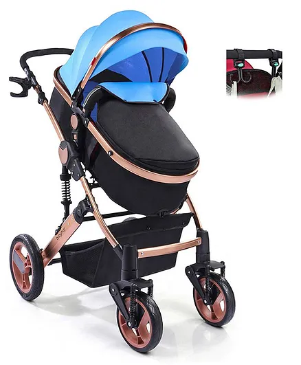 Babyhug Majestic Stroller Cum Carry Cot With Canopy - Blue