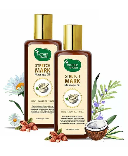 Mother Sparsh Stretch Mark Massage Oil 14 Herbal Oils Kachur, Jiwanti, Peepal and Nariyala - 100 ml (Pack of 2)
